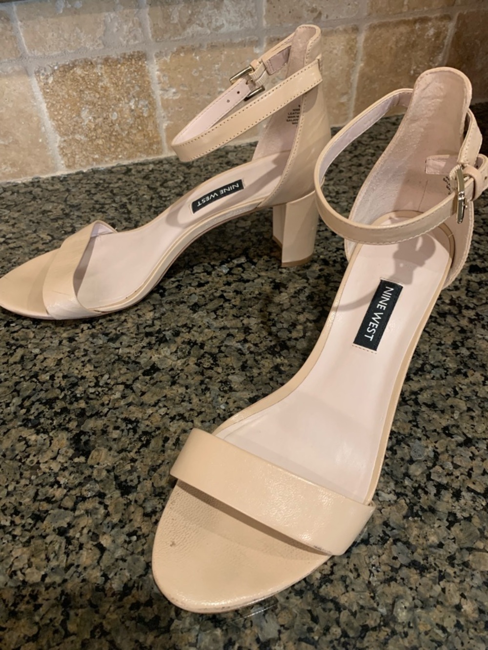 Nine West ‘Pruce’ 3 inch heel ankle strap dress sandal, size 8, nude color